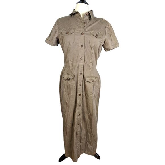 Robbie Bee Dresses & Skirts - Vintage Robbie Bee Collared Shirt Dress Brown Maxi Size 12